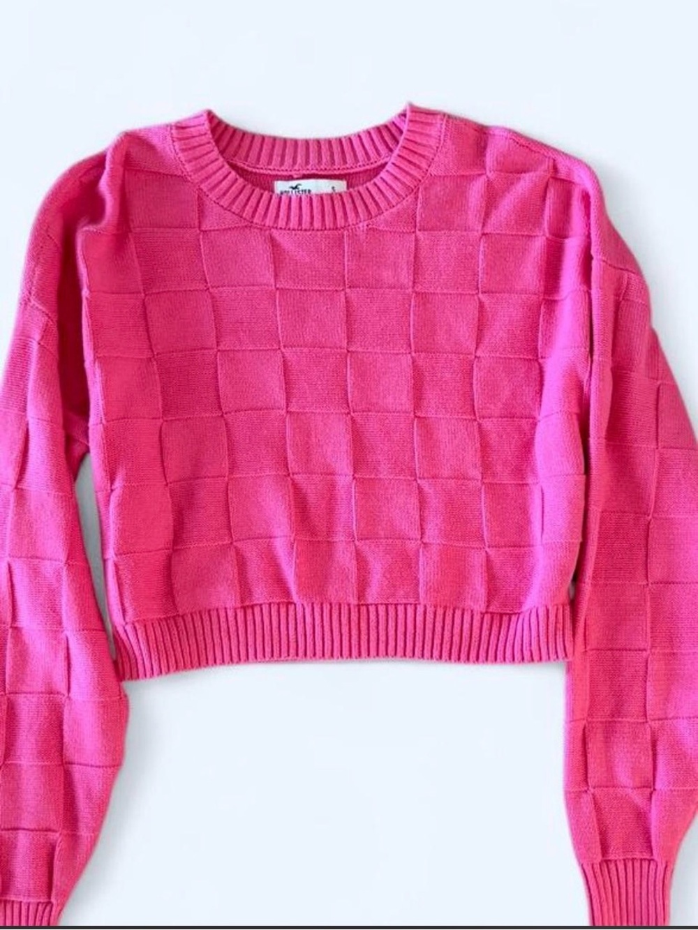 Hollister Hot Pink Checker Knit Crewneck Sweater